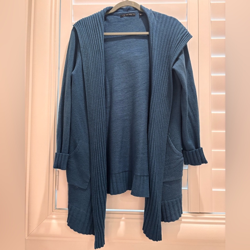 Cyrus Teal Ribbed Cardigan Sweater - Picture 2 of 8